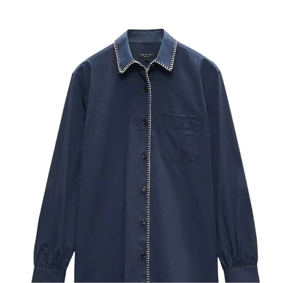 rag & bone Maxine Blanket Stitch Cotton Shirt Navy Women’s Size S - Picture 1 of 12